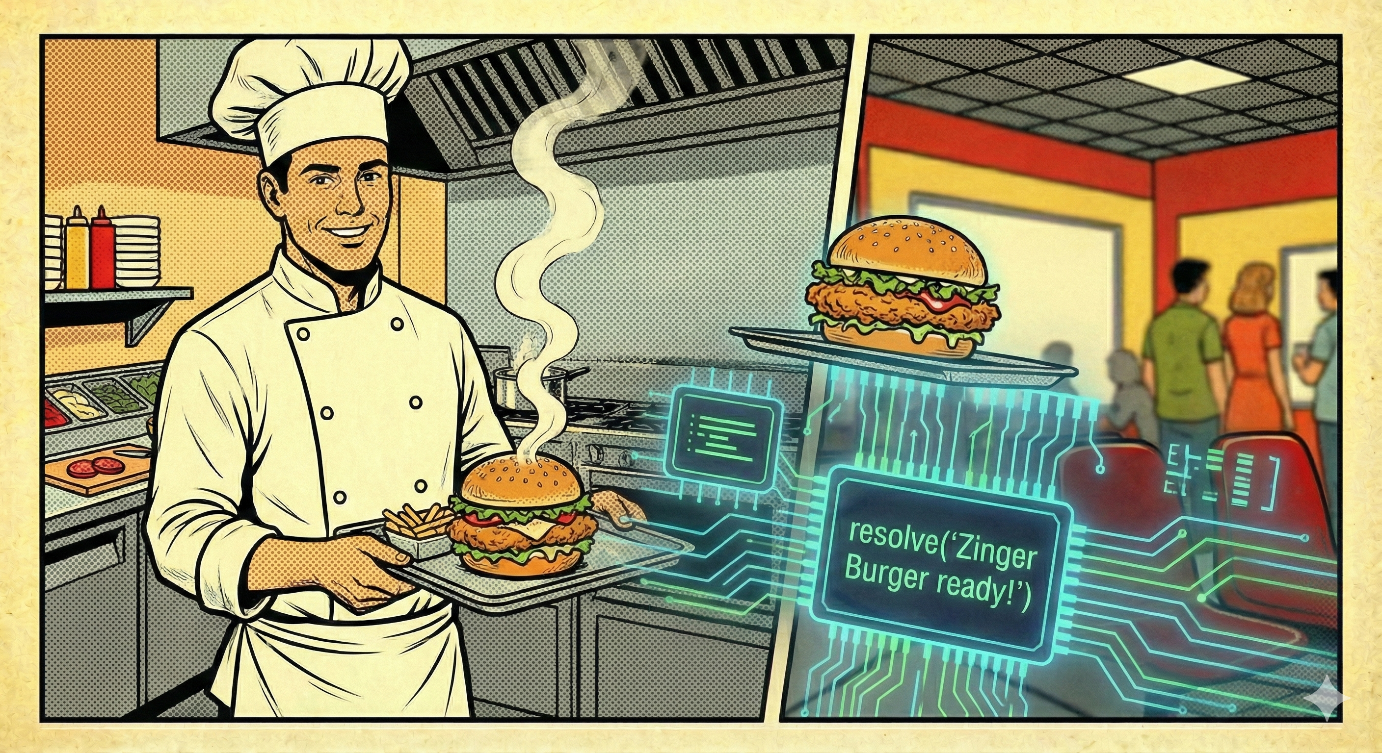 Chef presenting a tray with a ready burger